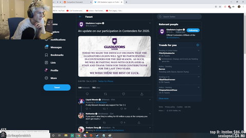 xQc finds out on stream his OW team is not participating in The 2020 season