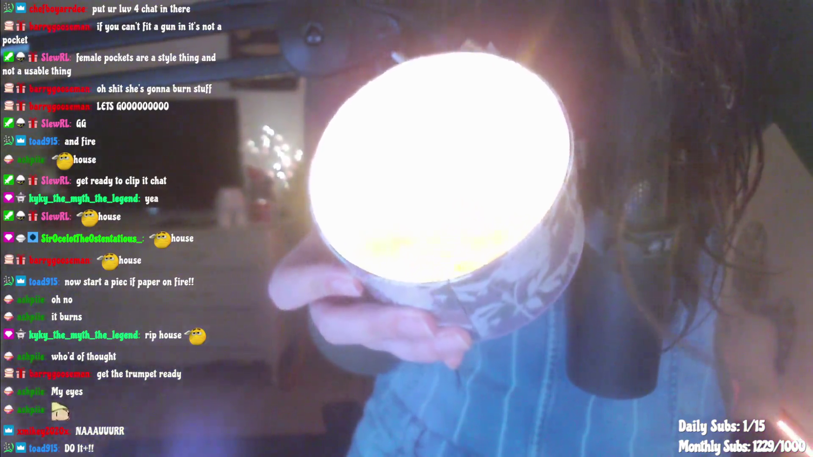 CruelRice sets her own hair on fire