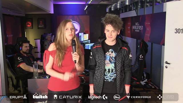 Echo raider Zaelia gets a pie to the face during interview