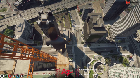 Tony falls off a building