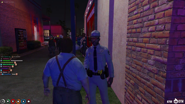 Former sheriff Cletus Cornwood (Esfand) explains the law to active police officer