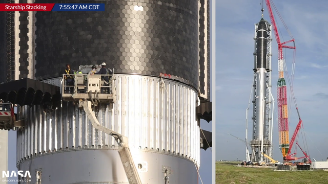 SpaceX Starship gets fully assembled for the first time. It's the tallest and most powerful rocket ever and the one that will bringing humans to the Moon and Mars.