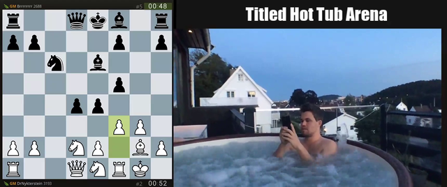 Magnus Carlsen doesn't see a hanging queen in a Hot tub stream