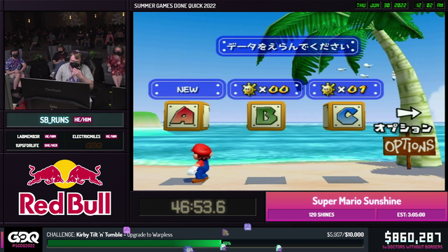 SB_runs has to restart Mario Sunshine speedrun at SGDQ due to accidental game over