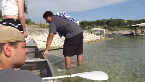 Jay gets out of the boat
