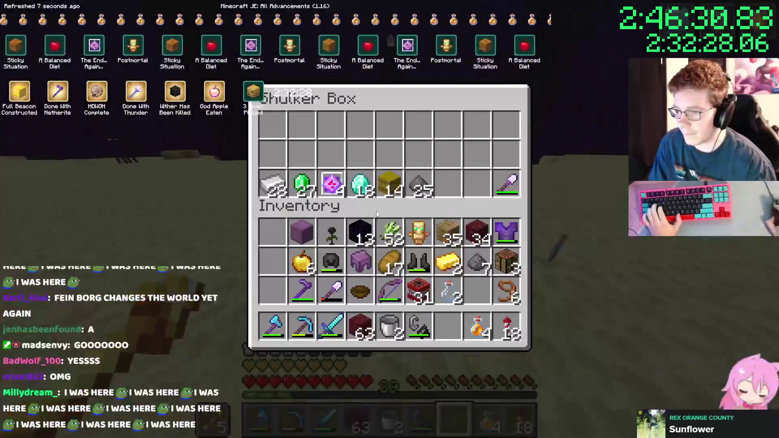 Feinberg obliterates the minecraft All Advancements World record by 11 mins, 2:33:02 in game time