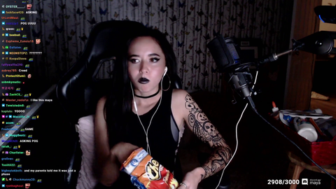 Maya eats some of her cheetos and then breathes.