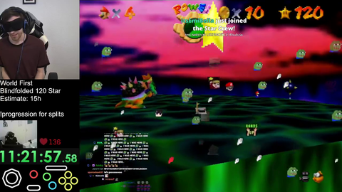 After 12 hours, Bubzia becomes the first person to complete 120 star entirely blind.