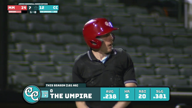 Umpire Jerma pinch hits for the Clown team