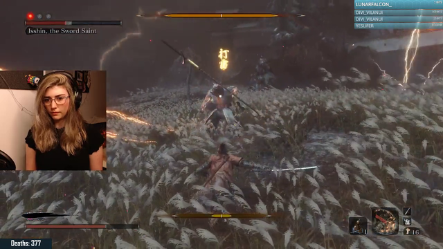 She dies to final Sekiro boss with only 1 hit left, after 100+ deaths on him