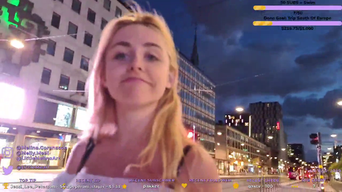 Destiny walking through the streets of Sweden