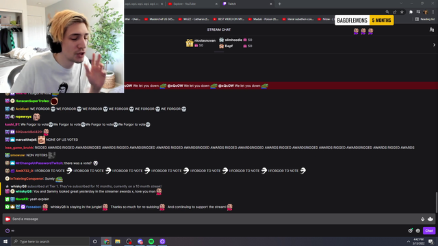 xqc on why he didn't promote the awards voting
