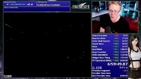 Calebhart42 finally hits sub 7:00hr FF7 speedrun - gets a big donation in return
