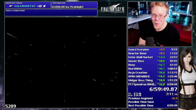 Calebhart42 finally hits sub 7:00hr FF7 speedrun - gets a big donation in return