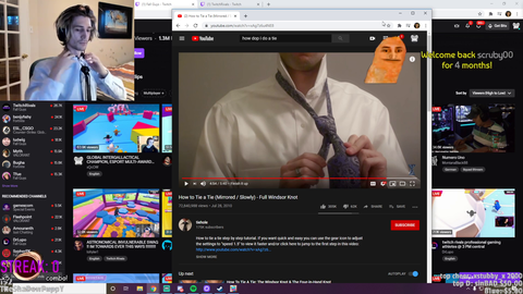 xQc prepares a tie for an interview
