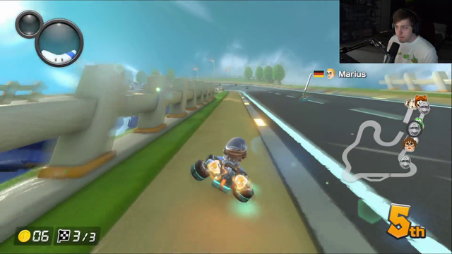 Soda dares people to pass him in Mario Kart