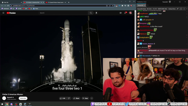 Hasan Piker and friends watch SpaceX launch of Viasat-3 satellite that his brother Murat worked on