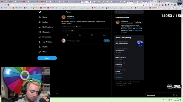 Mizkif says that the broken elbow is not his fault and blames it on Rofl weight