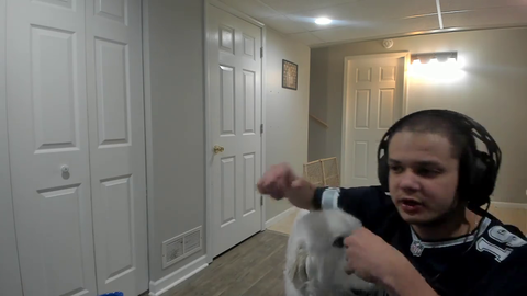 Erobb pets his dog