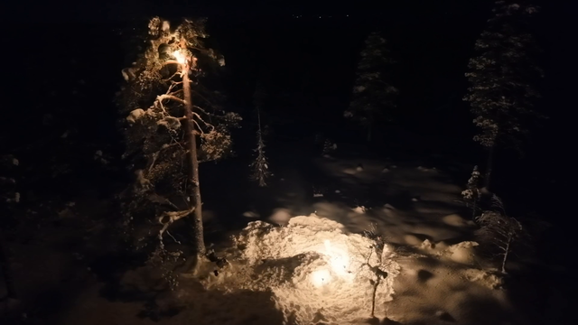Ken Stornes and Klats, 12-meter jump into the snow. Drone view.