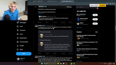 xQc defends Destiny's usage of the N word