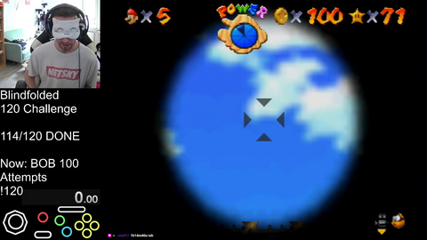 After almost 1 hour and 15 minutes of playing blindfolded Bubzia manages to get one of the longest SM64 stars