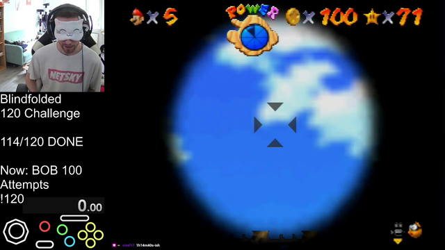After almost 1 hour and 15 minutes of playing blindfolded Bubzia manages to get one of the longest SM64 stars