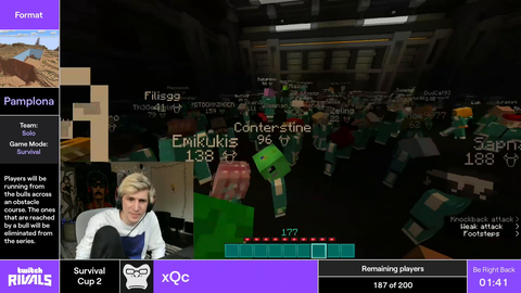 xQc appears on the Twitch Rivals broadcast