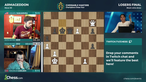 Hikaru beats Magnus in the losers final after Magnus mouse slips and loses his queen