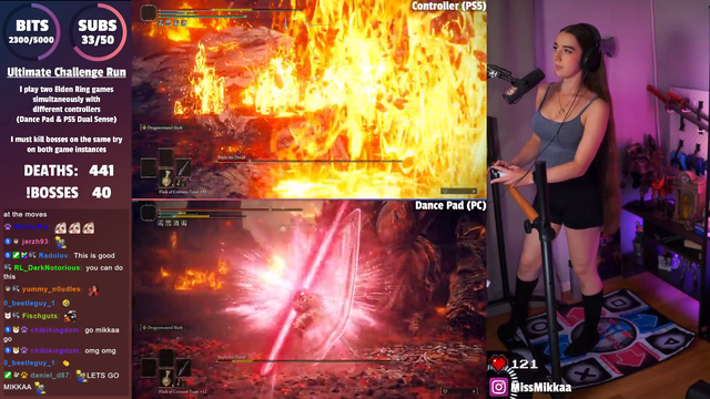 MissMikkaa defeats Bayle twice while playing Elding Ring on dancepad (PC) and a PS5 controller (PS5)