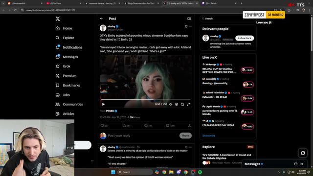 xQc calls out double standards over emi's allegedly grooming 17yo