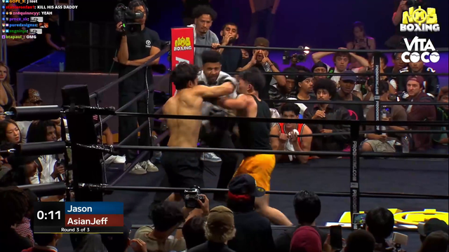 Jasontheween - Jason beats his Opponent AsianJeff out of the Ring