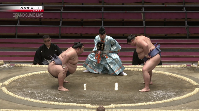 Empty stadium at sumo match because of coronavirus in Japan