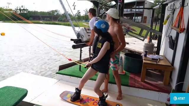 Emi shows how good she is at wakeboarding
