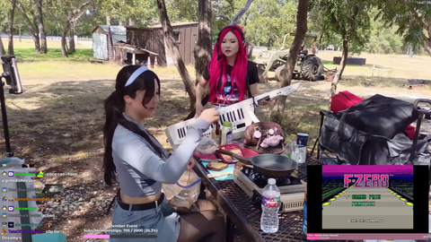 Hachu rocks the keytar while Nicoco struggles with a sandwich