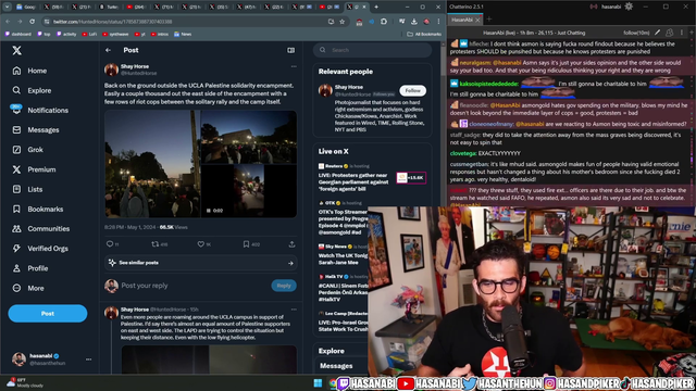 Hasan on Asmongold cheering for the police beating students