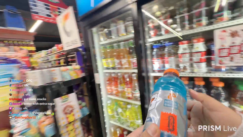 streamer takes sip of drink and puts it back