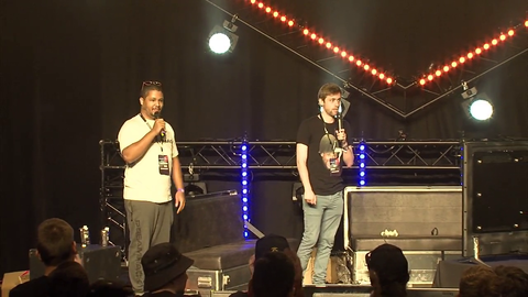 Soda and Nick professionally leave the stage
