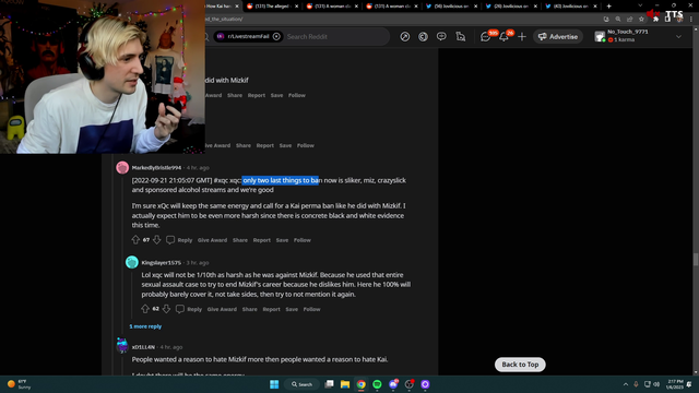 xQc doesn’t understand why Kai should be banned for protecting a rapists identity