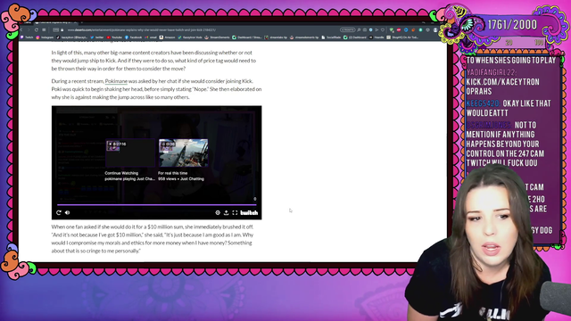 Kaceytron says going to kick goes against her ethics and morals!