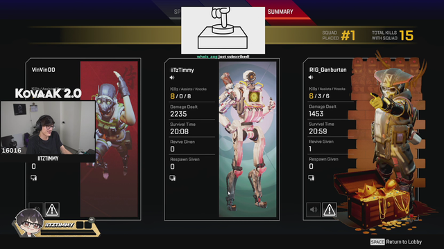 After roughly 54 hours straight, iiTzTimmy has completed his Solo Bronze to Apex Predator stream