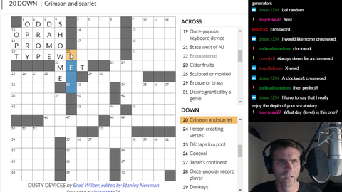 insomniac_rap takes requests from chat and freestyles to a crossword puzzle