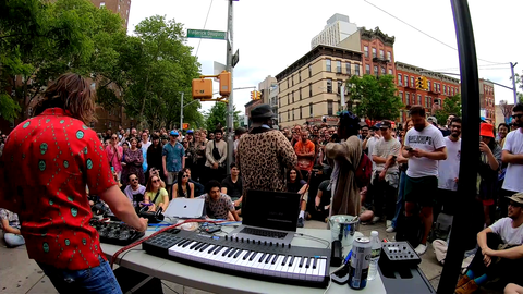 Marc Rebillet live from a corner in Brooklyn, woman came to the mic spitting