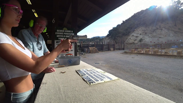 Water shoots with her first gun peepoHappy