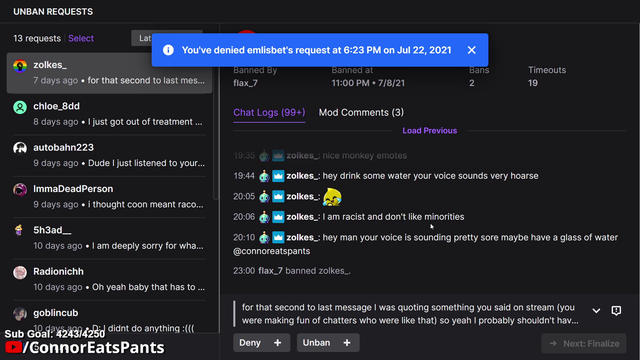 Connor Reads a Banned Chatters Message