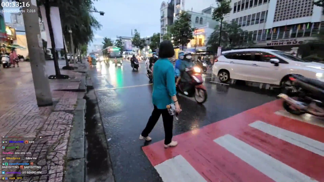 Jinny crosses a street