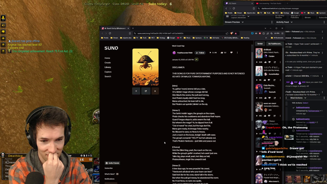 Grubby vibing to Roach Song, grinning from ear to ear