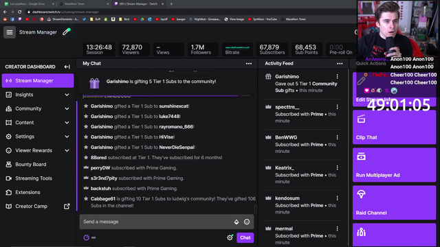 Ludwig gets gifted subs