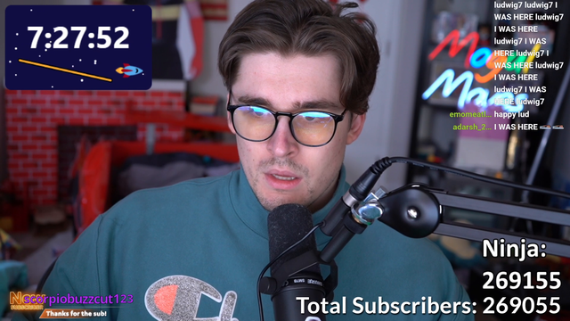 Ludwig passes Ninja in subscribers to become the all-time most subscribed to channel.