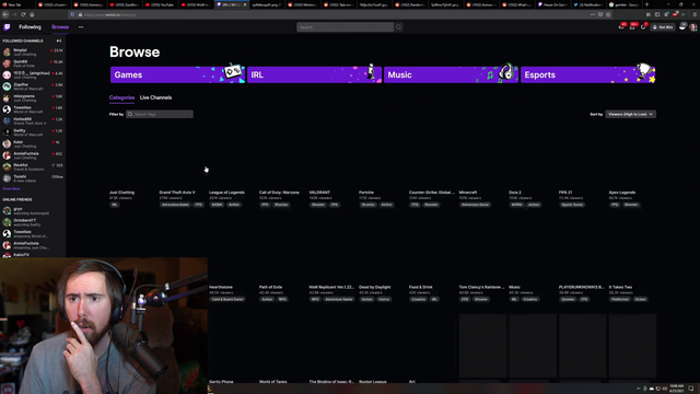 Asmongold checks out the Just Chatting section